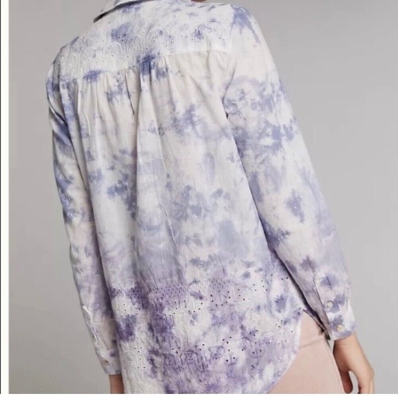 Pilcro Anthropologie The Cate Tie Dye Embroidered Button Down Shirt Size LP - Picture 4 of 12